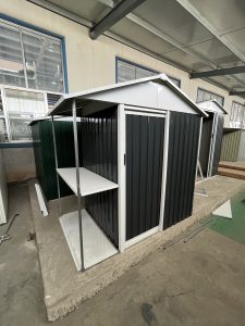 Metal Garden Shed with Shelving and Apex Roof, 122x305x207 cm gallery image