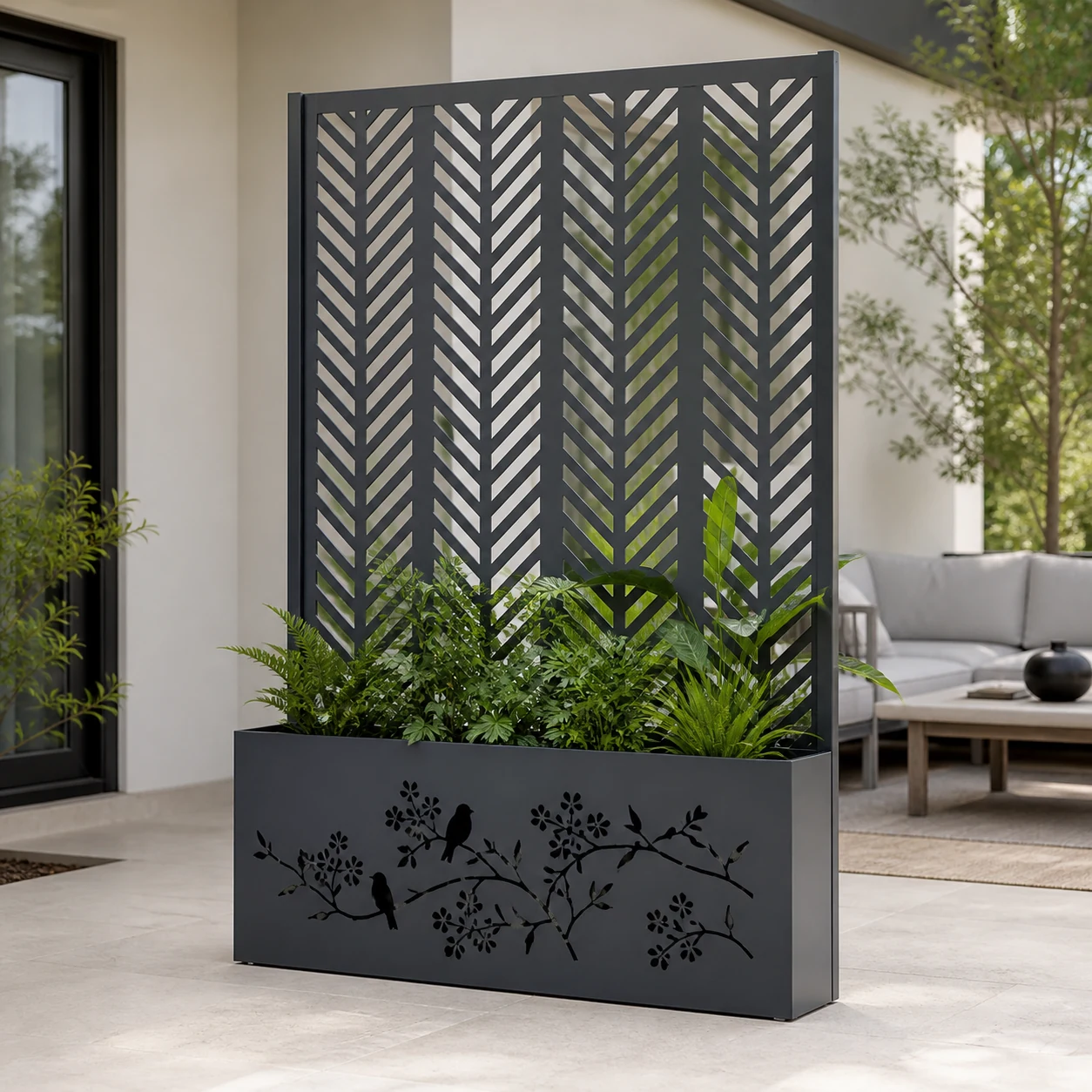 Outdoor Metal Privacy Screen with Planter Box
