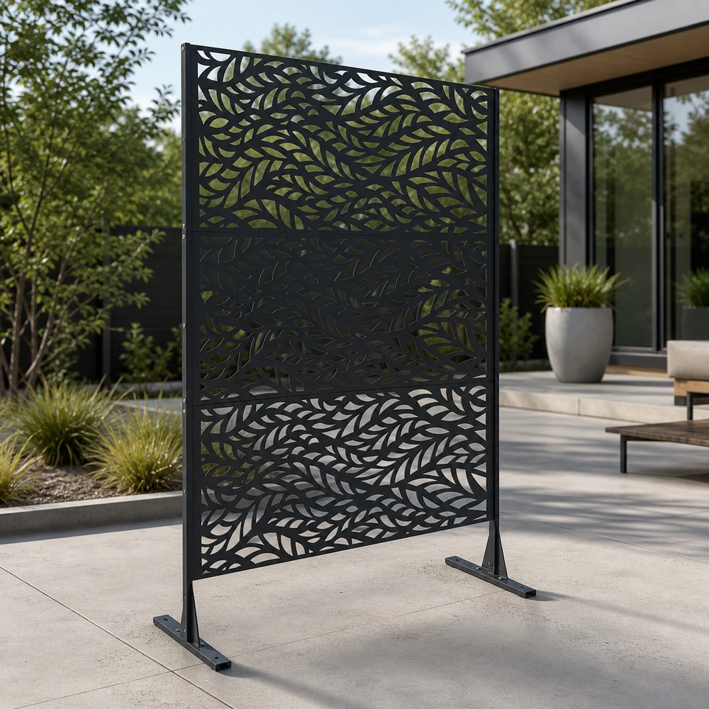 Galvanized Steel Leaf-Pattern Privacy Screen