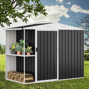 Metal Garden Shed with Shelving and Apex Roof, 122x305x207 cm