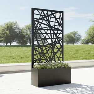 Metal Planter with Privacy Screen, Laser-Cut Panel