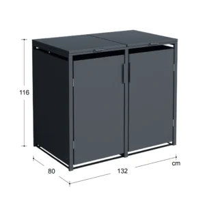 Double Wheelie Bin Storage Cabinet Dimensions 132 x 80 x 116 cm