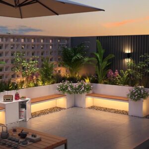 L Shaped Planter Bench with Led Lighting