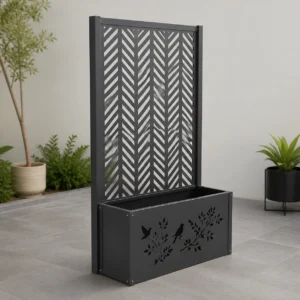 Geometric Metal Privacy Screen Planter Side View