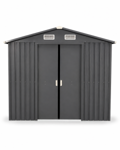 Dark Grey Metal Outdoor Storage Shed with Double Doors