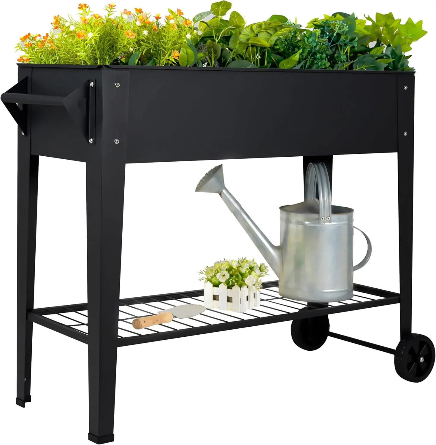 Black Elevated Raised Garden Bed with Wheels