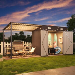 Metal Shed with Pergola, 12×4 ft Storage Combo