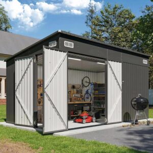 Metal Lean-To Shed with Triple Doors, 4×8, 8×10, 10×12 ft