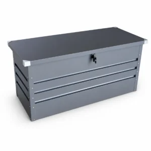 Lockable Grey Metal Garden Storage Box with Lid