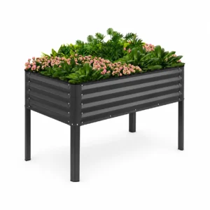 Dark Gray Metal Raised Garden Bed with Legs