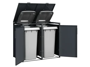Double Wheelie Bin Storage Cabinet Open Doors with Bins