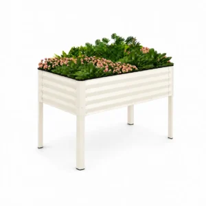 Cream White Metal Raised Garden Bed with Legs