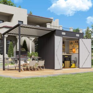 Metal Storage Shed with Integrated Pergola Outdoor Scene