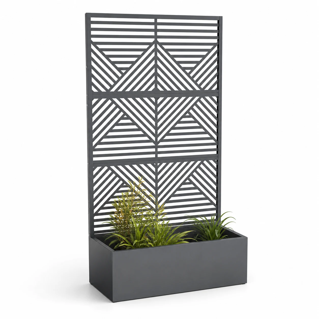 Charcoal Metal Privacy Screen Planter Front Angle