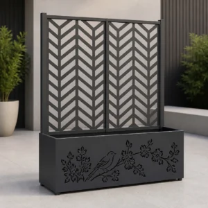 Charcoal Metal Privacy Screen Planter Front Angle