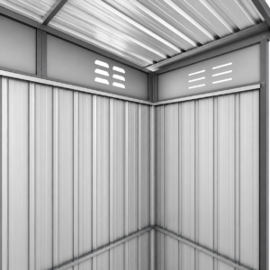 Gray Metal Storage Shed Interior Ventilation Detail