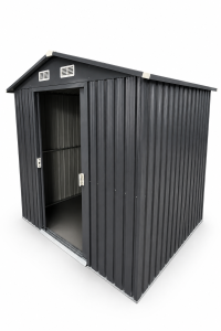 Dark Gray Metal Storage Shed Side View