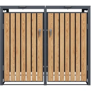 Double Trash Bin Storage Cabinet Front View