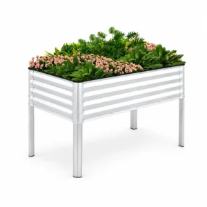 Silver Metal Raised Garden Bed with Legs
