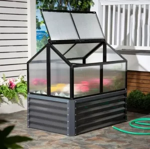Galvanized Raised Garden Bed with Polycarbonate Mini Greenhouse