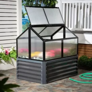 Galvanized Raised Garden Bed with Polycarbonate Mini Greenhouse