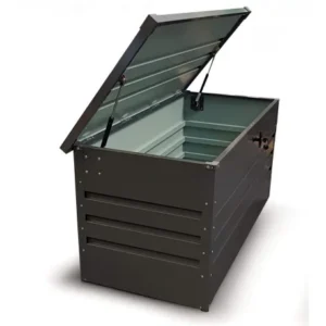 Dark Gray Metal Storage Box Open Lid Side View