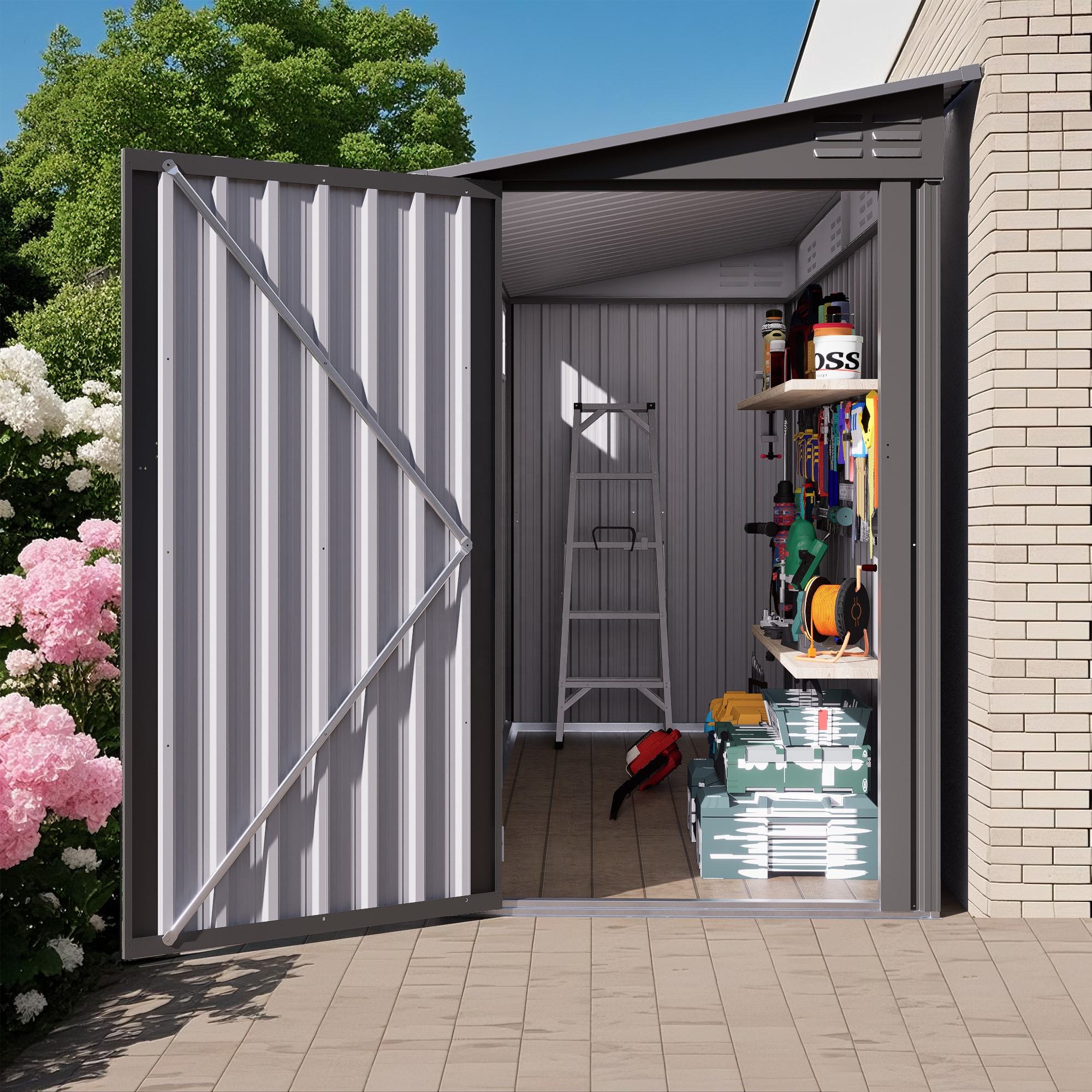 Galvanized Steel Lean to Storage Shed Outdoor