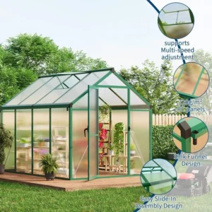 6x8ft polycarbonate greenhouse features with aluminum frame and ventilation design