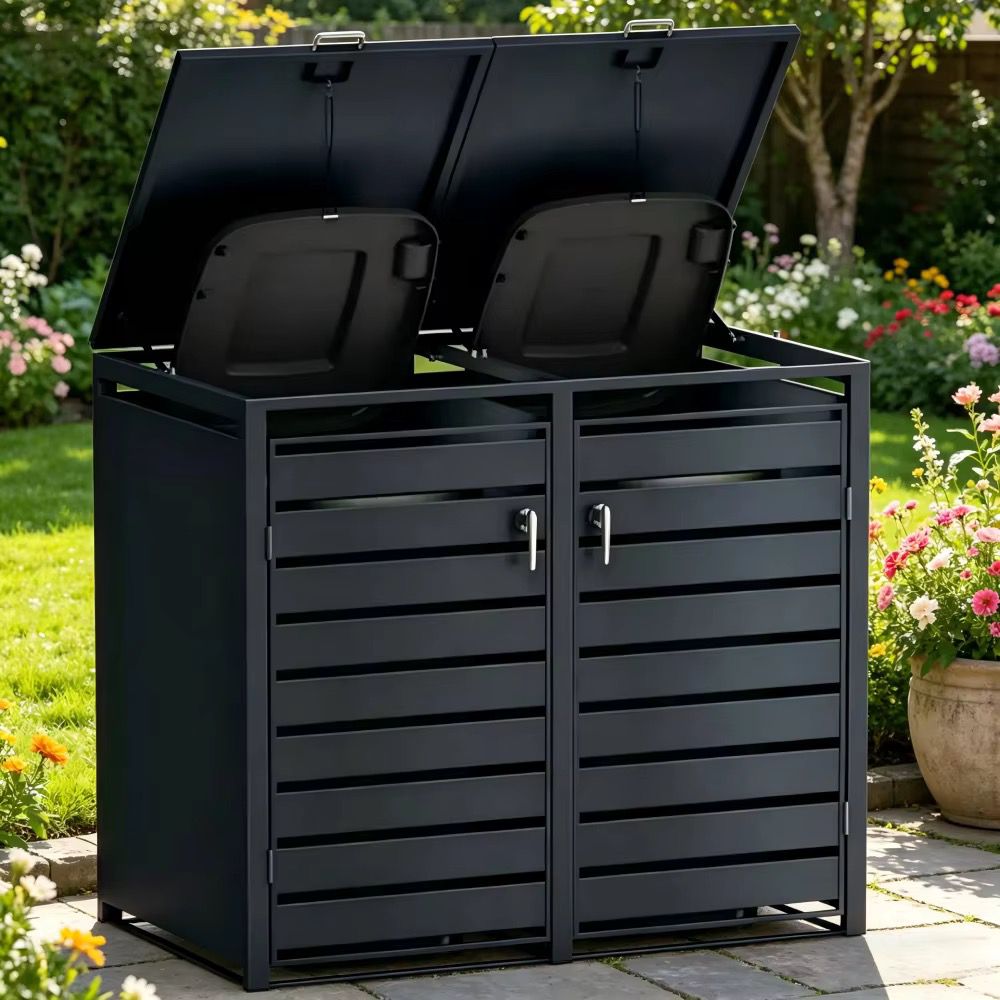 Outdoor trash cans and waste bin storage solution