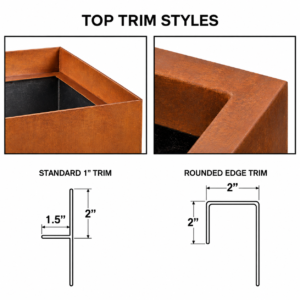 Corten steel planter box top trim styles
