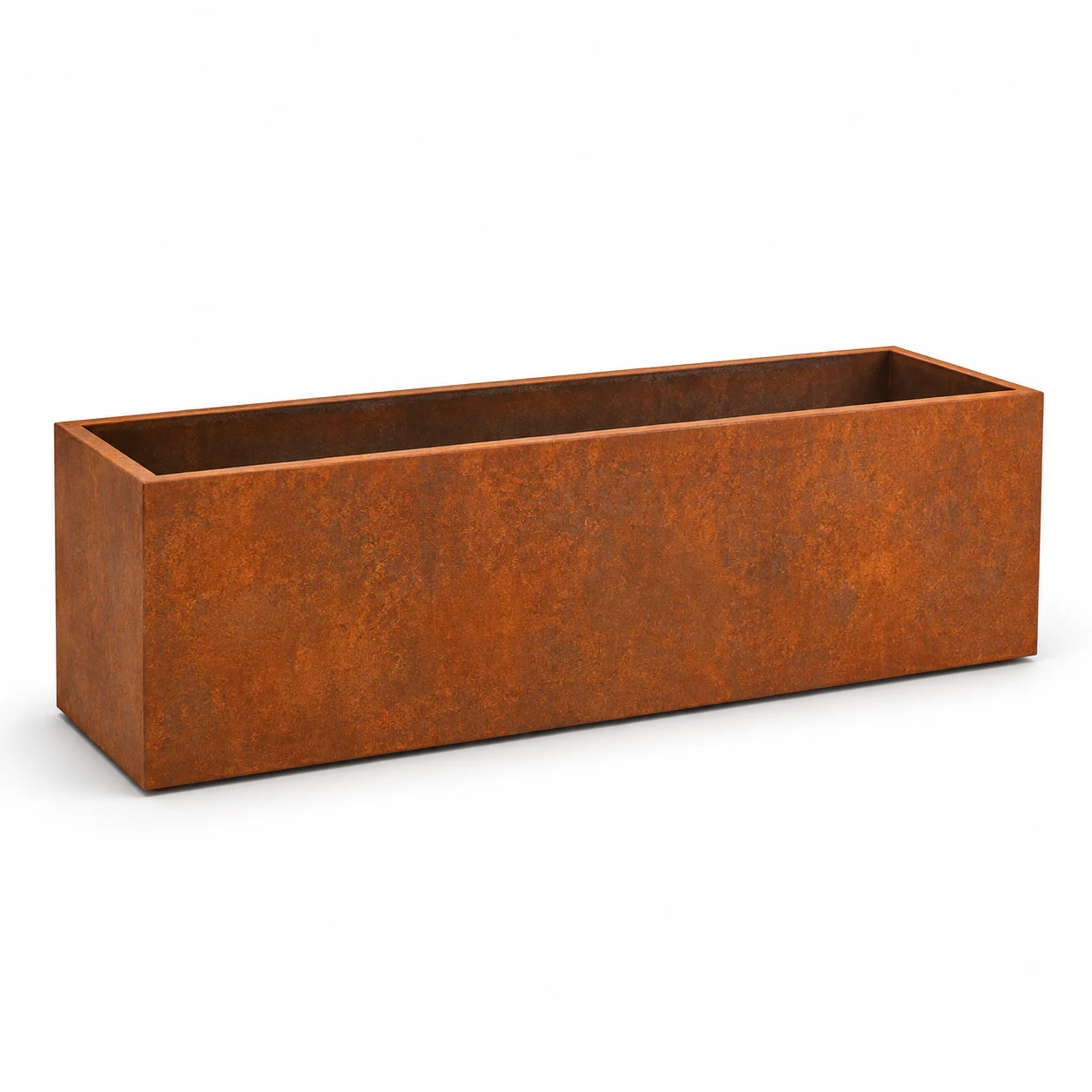 Corten steel planter box 100 x 40 x 40 cm on white background