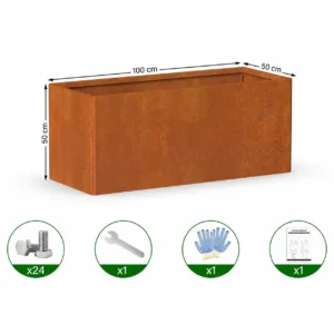 Corten steel planter box 100 x 50 x 50 cm installation accessories