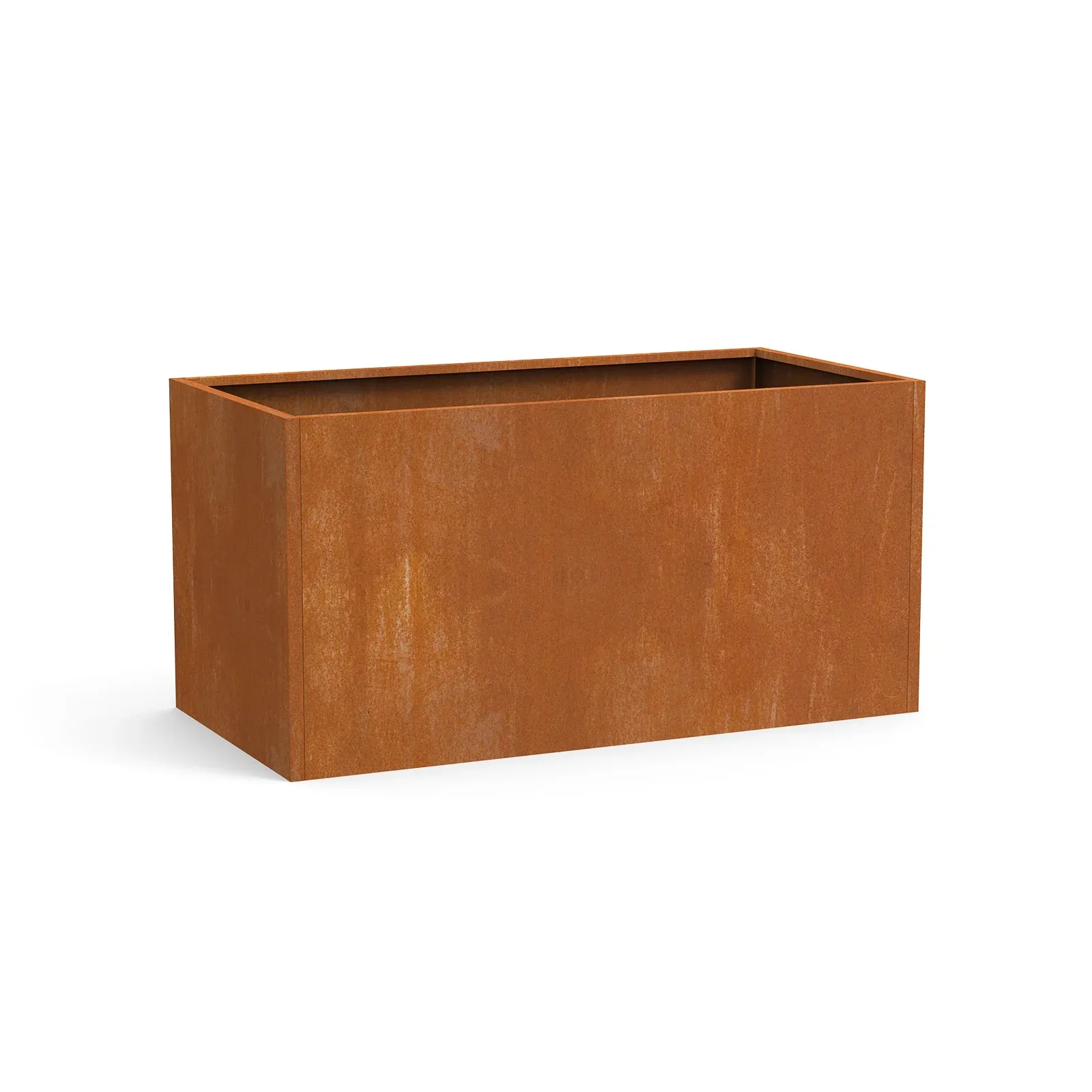 Corten steel planter box 300 x 50 x 50 cm on white background