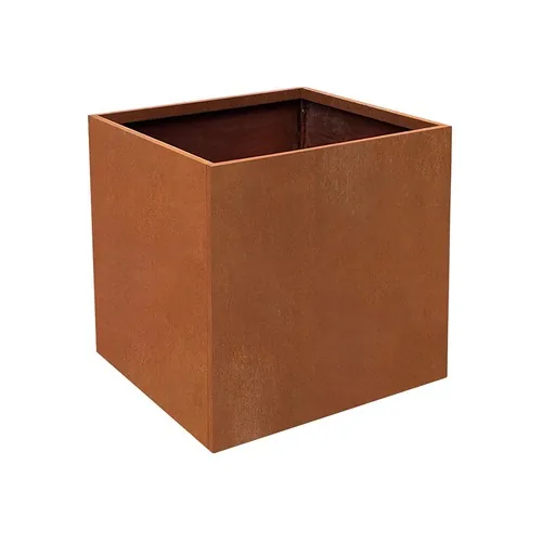 Corten steel planter box 60 x 60 x 60 cm on white background