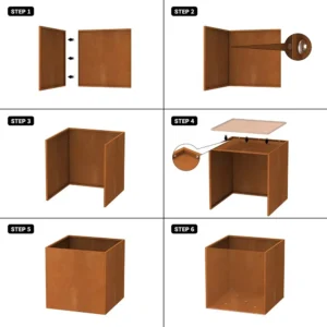 Corten steel planter box six-step assembly instructions