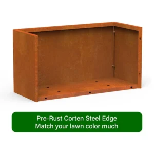 Corten steel planter box interior drainage and assembly detail
