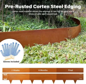 Pre-rusted corten steel landscape edging for lawns and garden borders