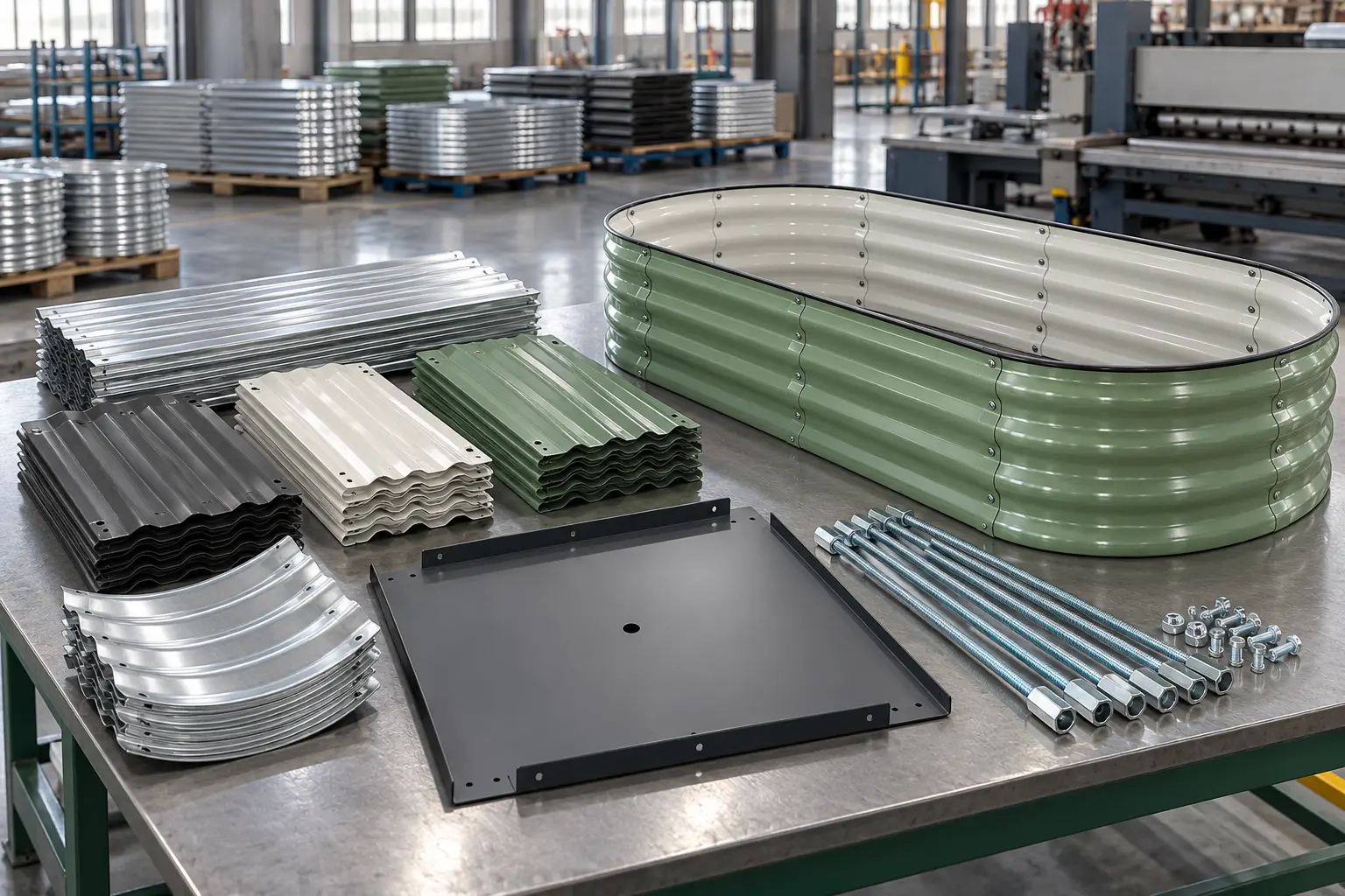 Galvanized and powder-coated raised garden bed components, panels and support hardware