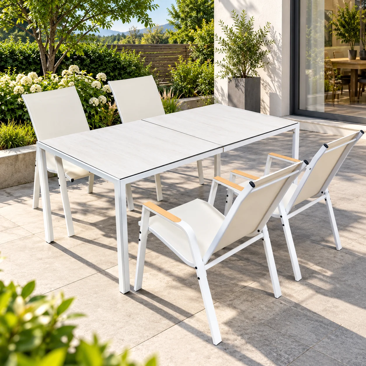 Wholesale galvanized steel outdoor dining set with Textilene chairs