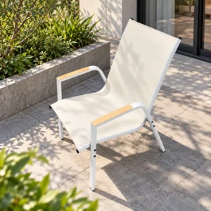 White galvanized steel patio dining chair with Textilene seat