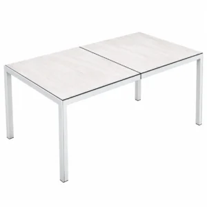 White galvanized steel outdoor dining table with 5mm tempered glass top