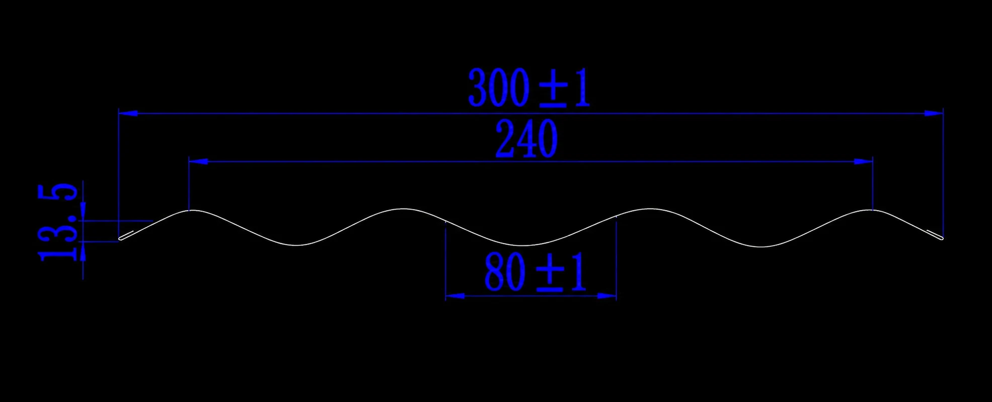 Technical drawing of YardAve 13.5 mm by 80 mm corrugated raised bed panel profile